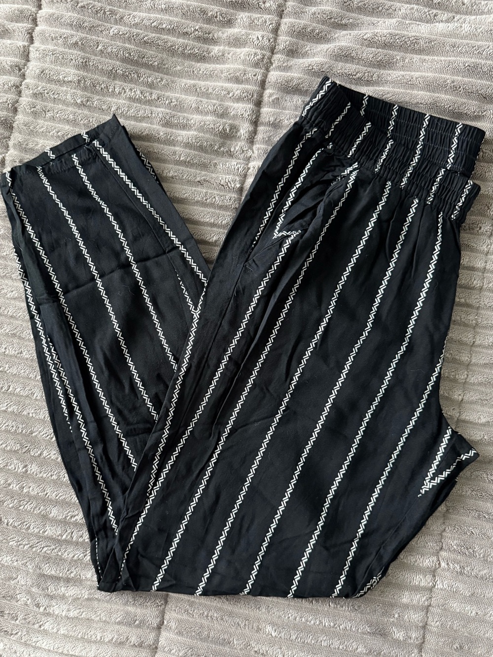 H&M Black Pants with White Zigzag Stripes